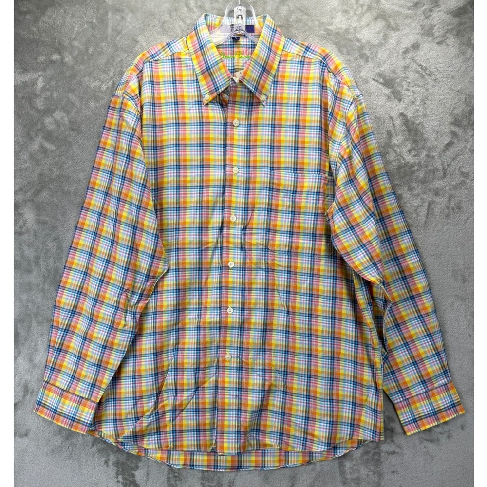 Alan Flusser Mens Large Plaid Button Down Shirt Long Sleeve‎ Cotton Multi Color